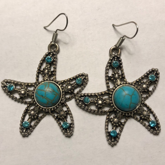 Turquoise starfish earrings - Picture 3 of 3